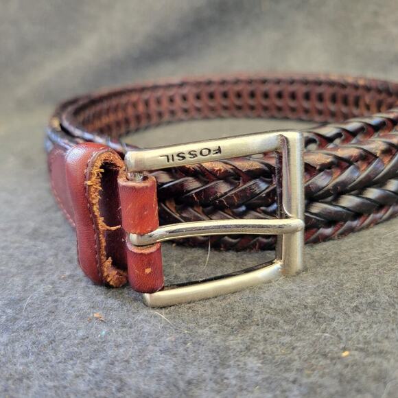 Fossil Leather Belt 38 Braided Brown MB4160222 Dress & Casual - Picture 3 of 9